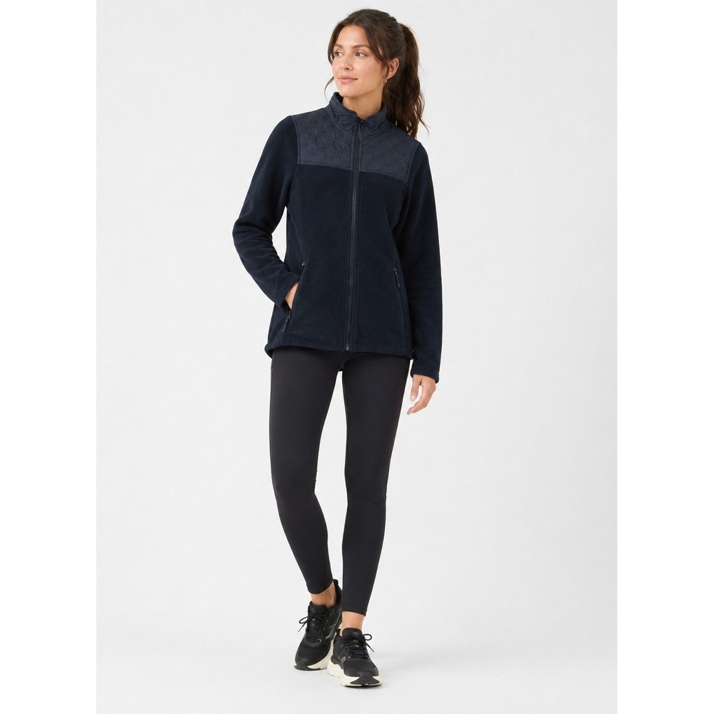 BERNE Fleece Jacket Womens Small Black Quilted Upper Collar Pockets Full Zip